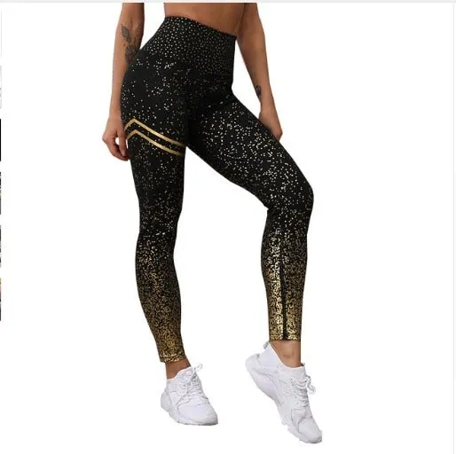 Gold Print High Waist Fitness Leggings