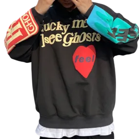 Graffiti Letter Foam Plus Velvet Oversized Sweatshirts Men's Fleece Hooded Hoodie Unisex Stranger Things Pullover Kanye Hoody