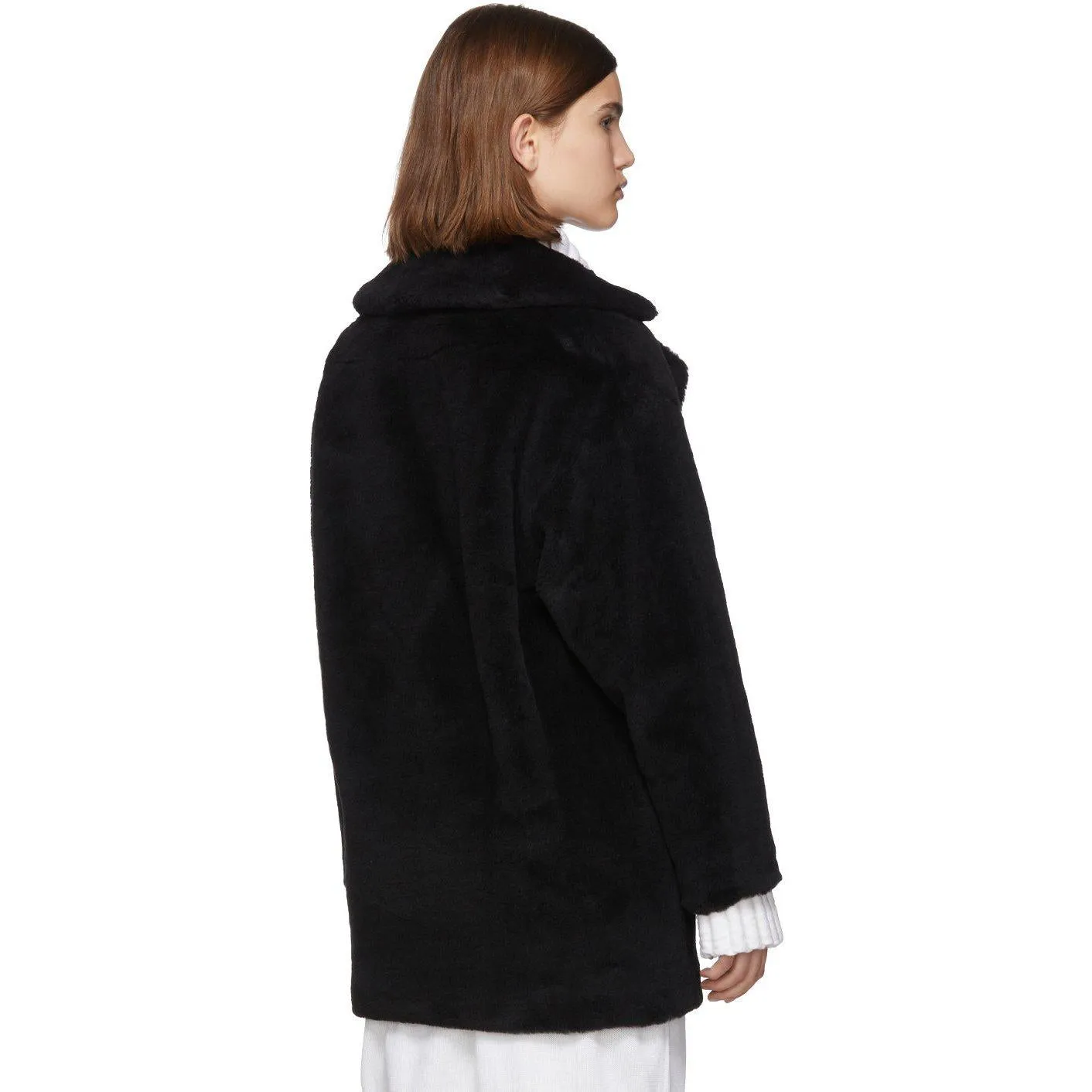 Harris Wharf London Black Alpaca Teddy Double-Breasted Coat