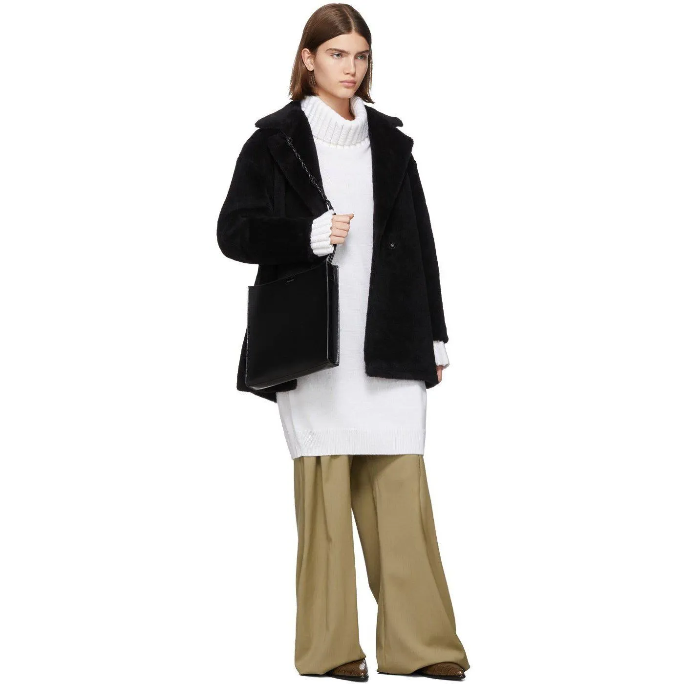 Harris Wharf London Black Alpaca Teddy Double-Breasted Coat