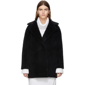 Harris Wharf London Black Alpaca Teddy Double-Breasted Coat
