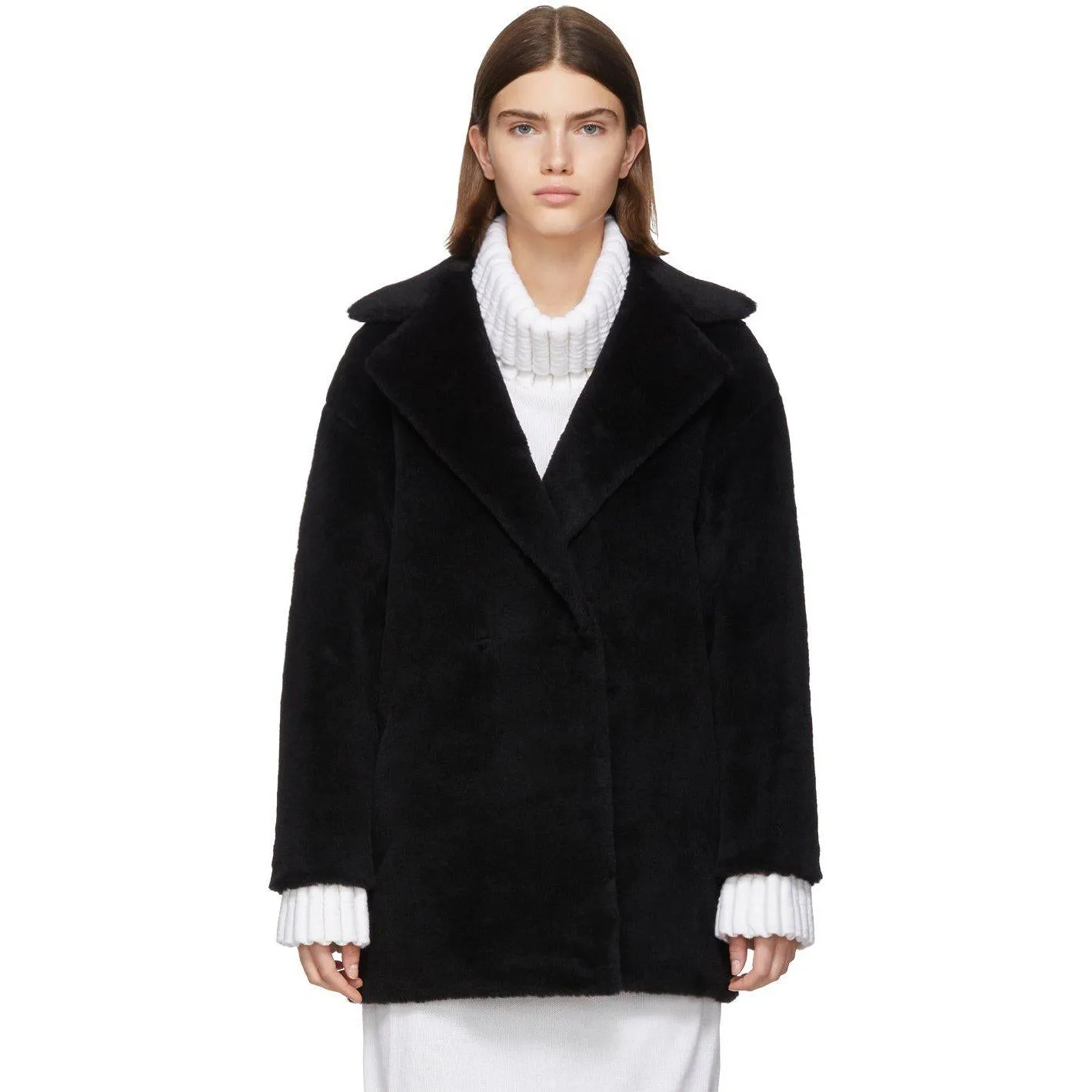 Harris Wharf London Black Alpaca Teddy Double-Breasted Coat