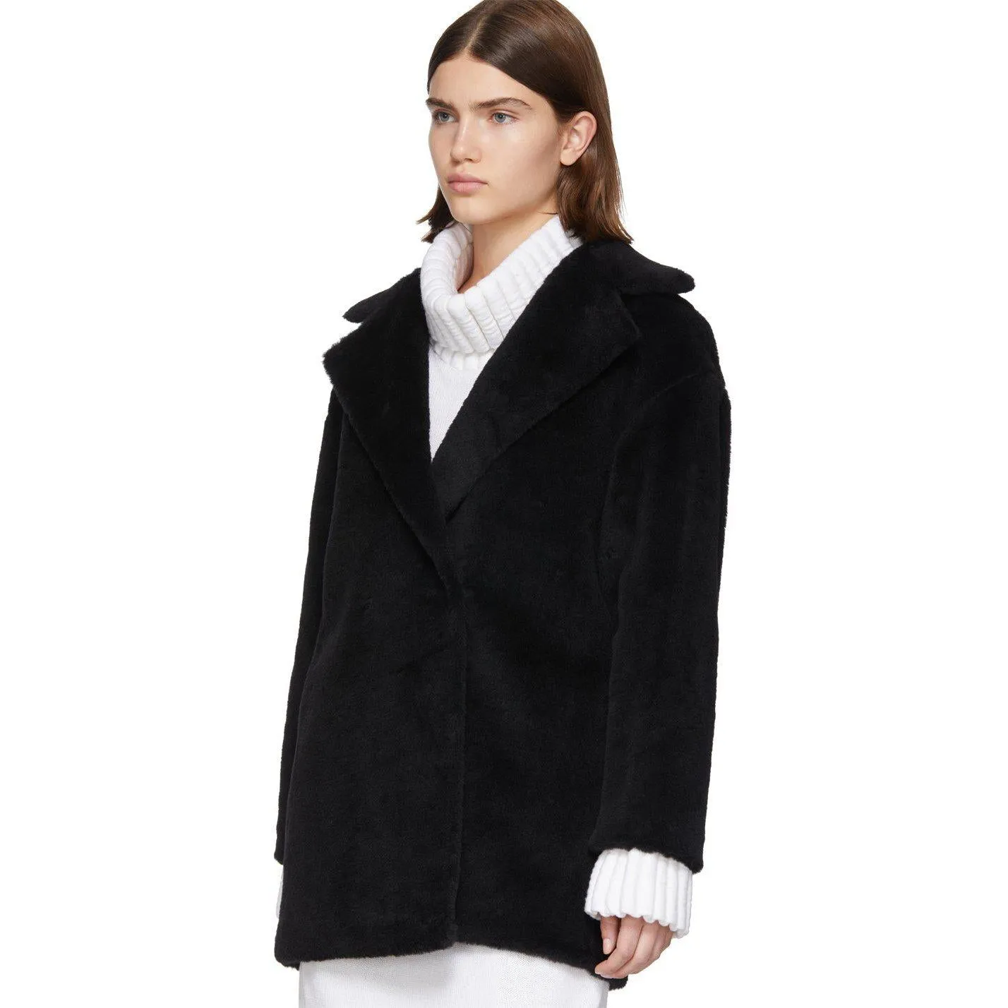 Harris Wharf London Black Alpaca Teddy Double-Breasted Coat