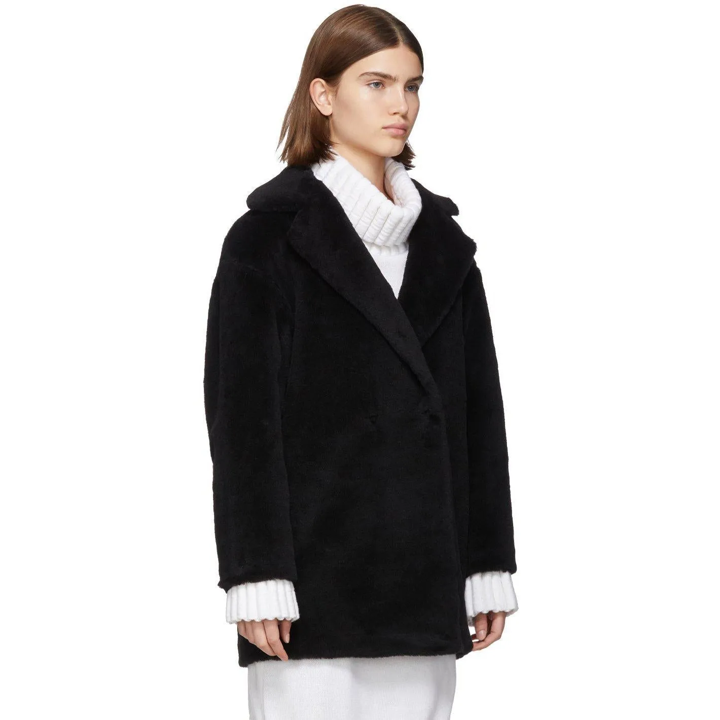 Harris Wharf London Black Alpaca Teddy Double-Breasted Coat