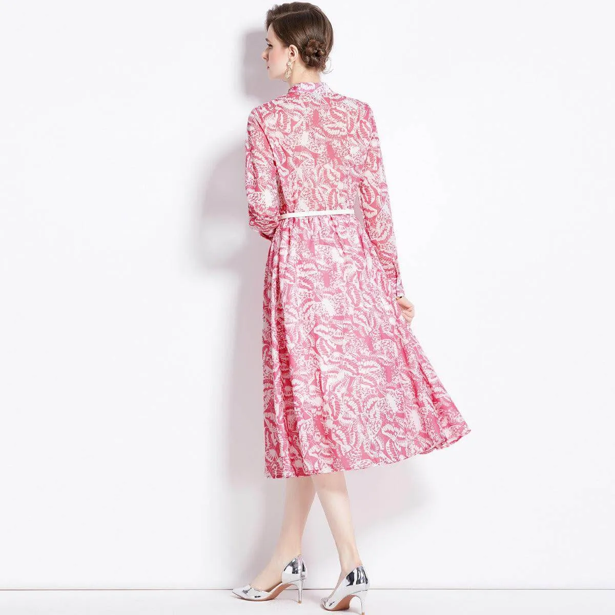 High Waist Long Sleeve Slimming Belted Dress