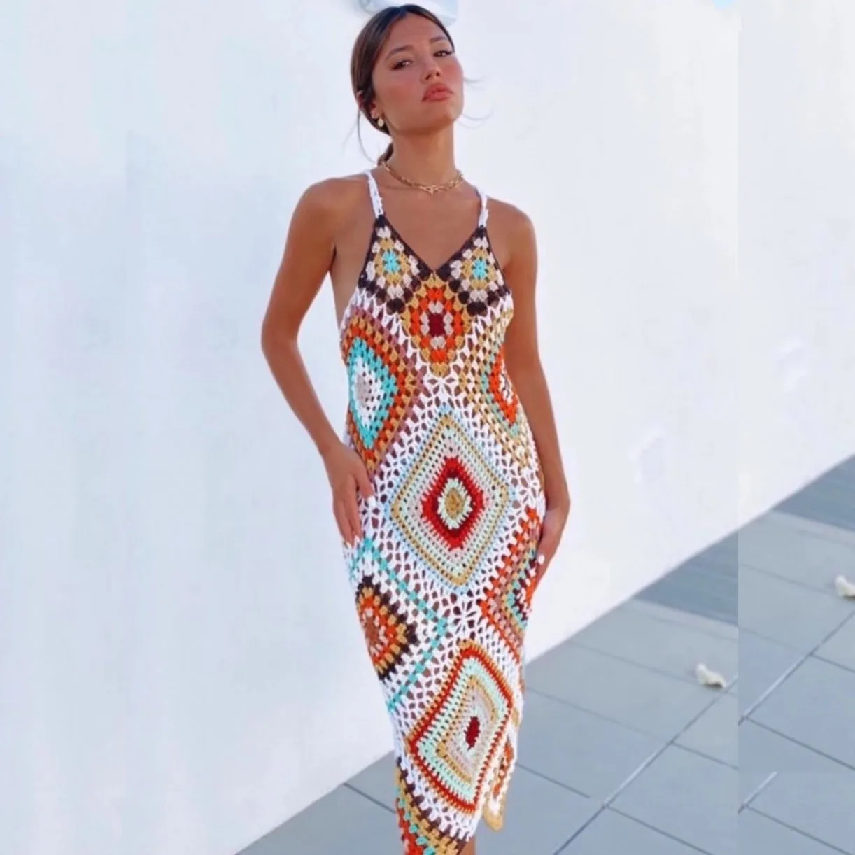Iliana Multi-Color Patchwork Crochet Dress - 2 Colors