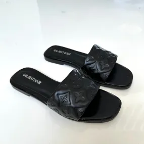 Jumeirah- Black Floral Embossed Sandals
