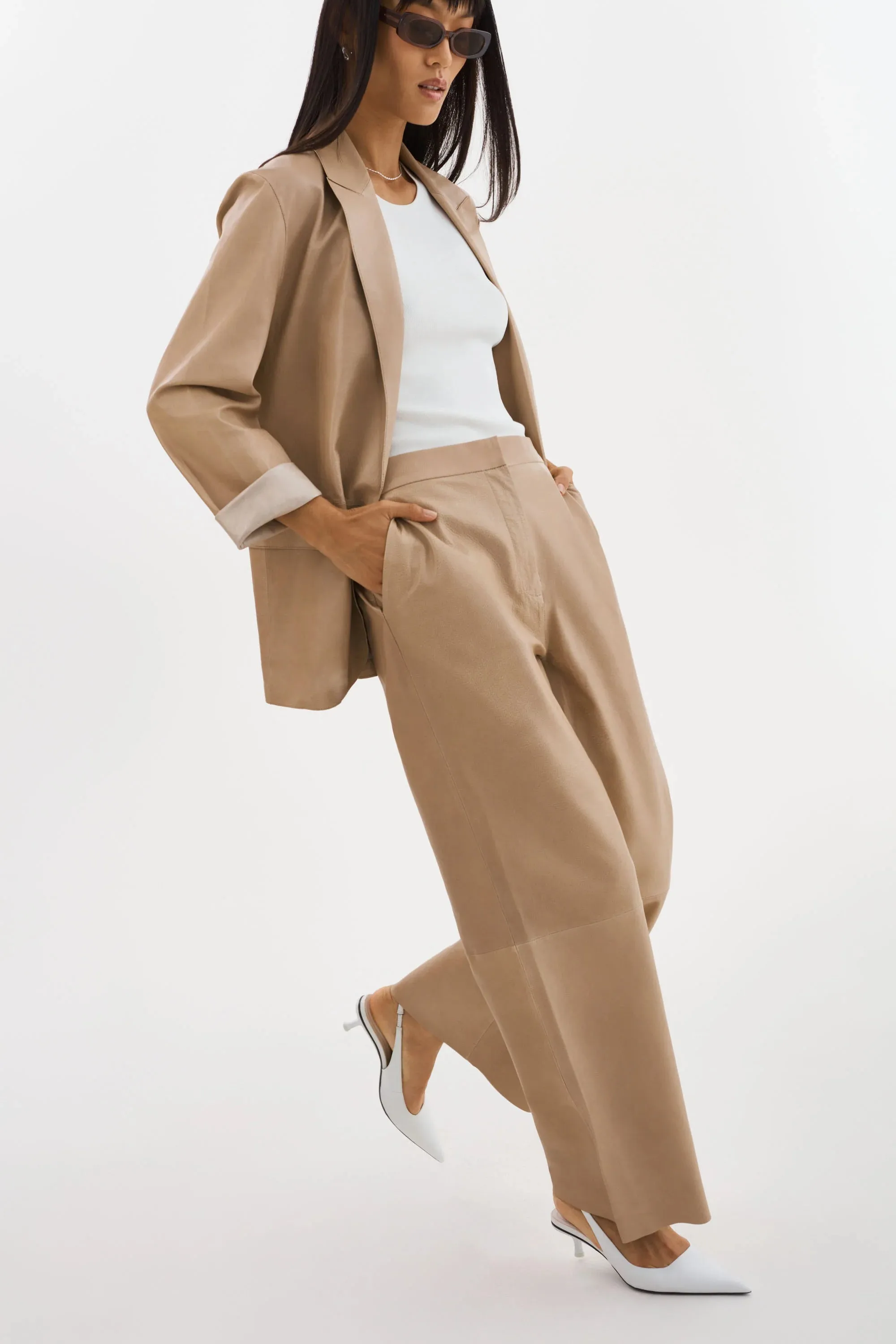 Lamarque Quirina Leather Blazer- Beige