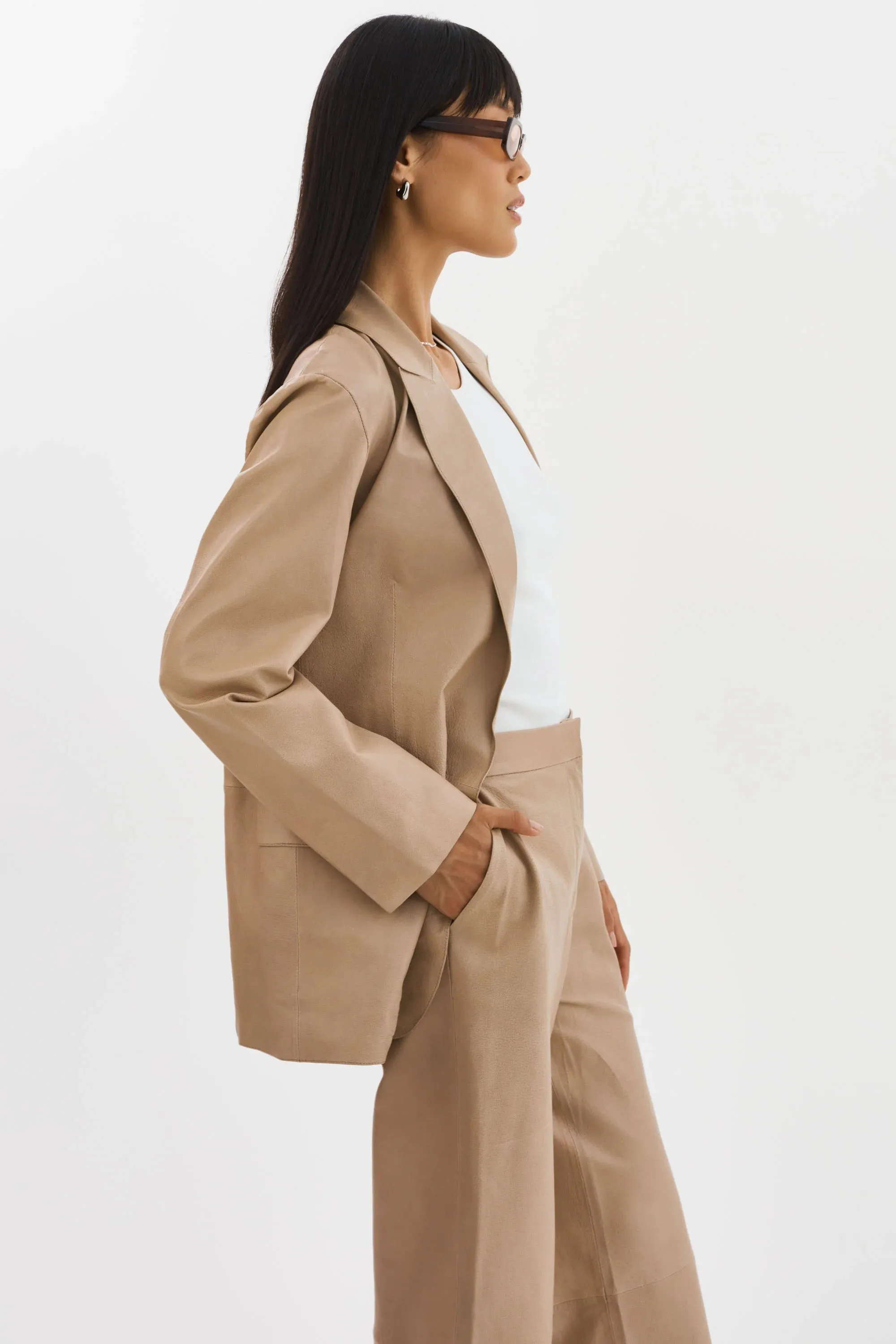 Lamarque Quirina Leather Blazer- Beige