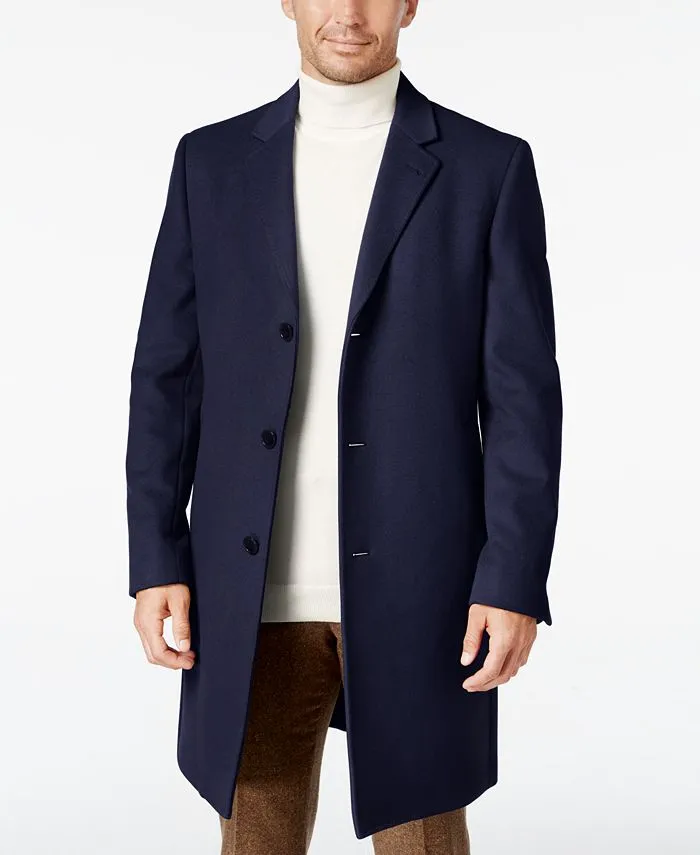 Lauren Ralph Lauren Mens Classic fit Overcoat Coat 36 S Navy Blue Solid