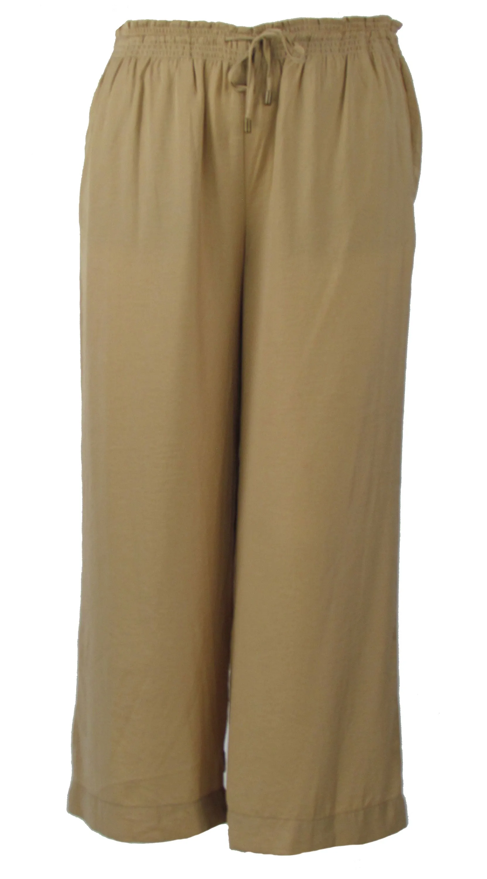 Lauren Ralph Lauren Womens Drawstring Waist Cropped Wide Leg Pants Beige Size 12