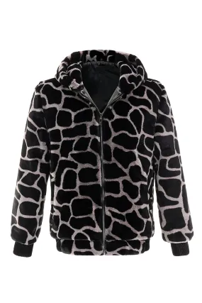 Leopard Faux Fur Zip-Up Hoodie Men's Coat