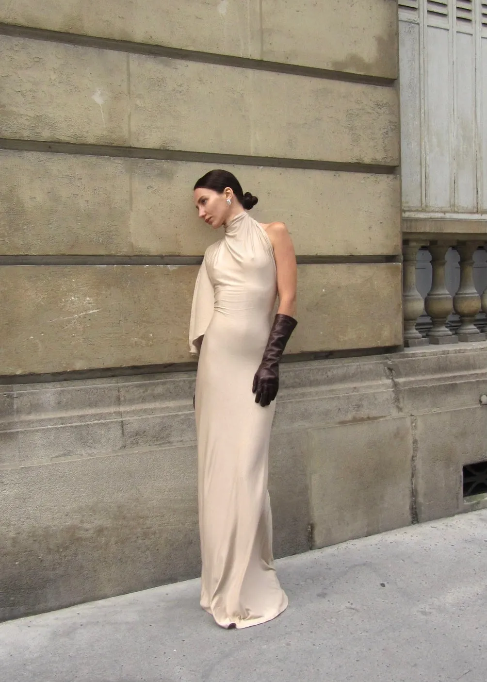 Maia Sleeve Dress in beige