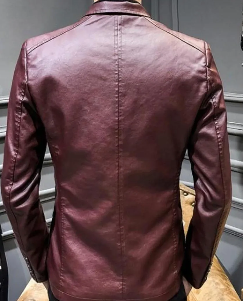 Mens Faux Leather Two Button Blazer