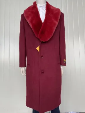 Mens Full Length Wool and Cashmere Overcoat - Winter Topcoats - Maroon Coat