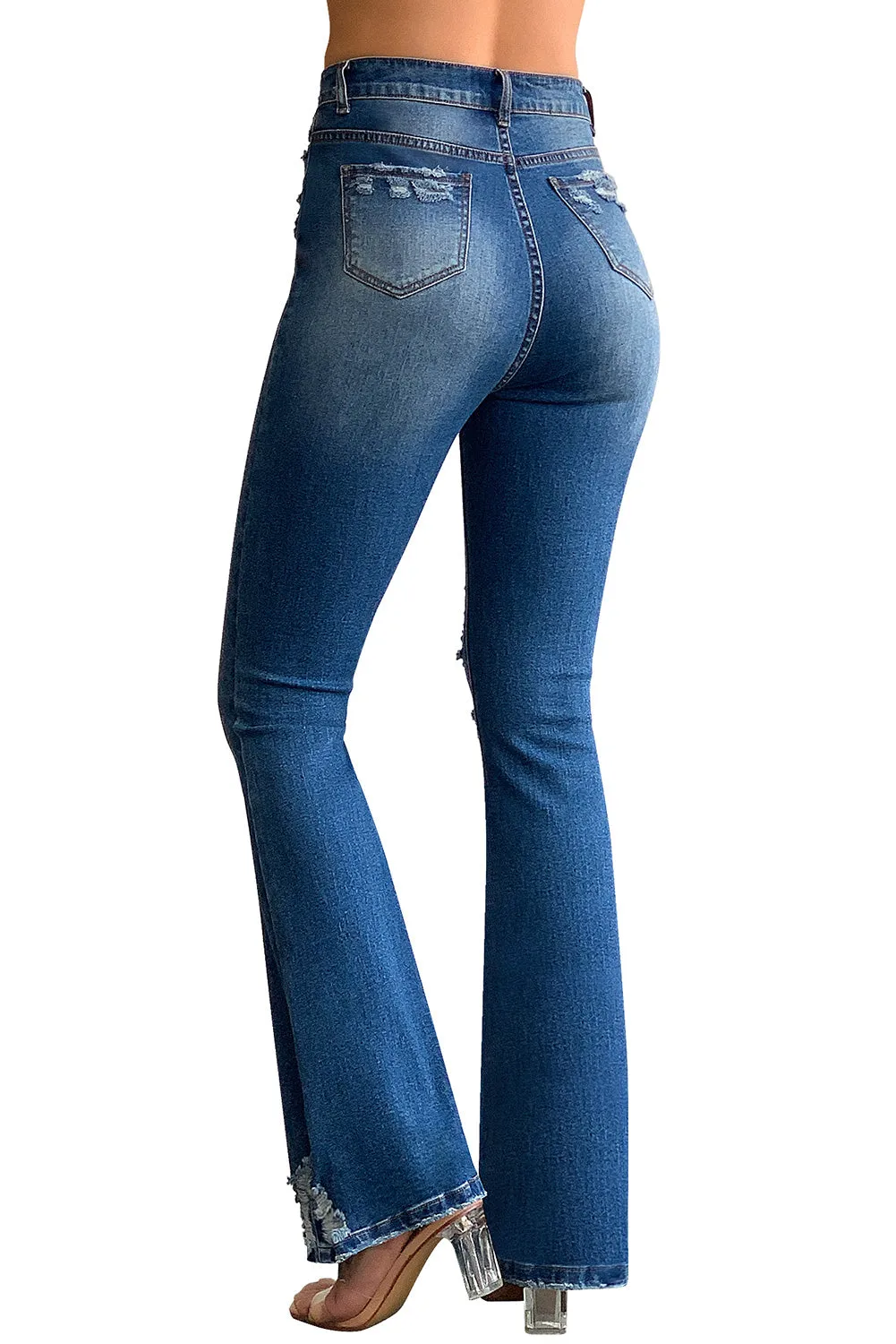 Mid Rise Distressed Flare Jeans