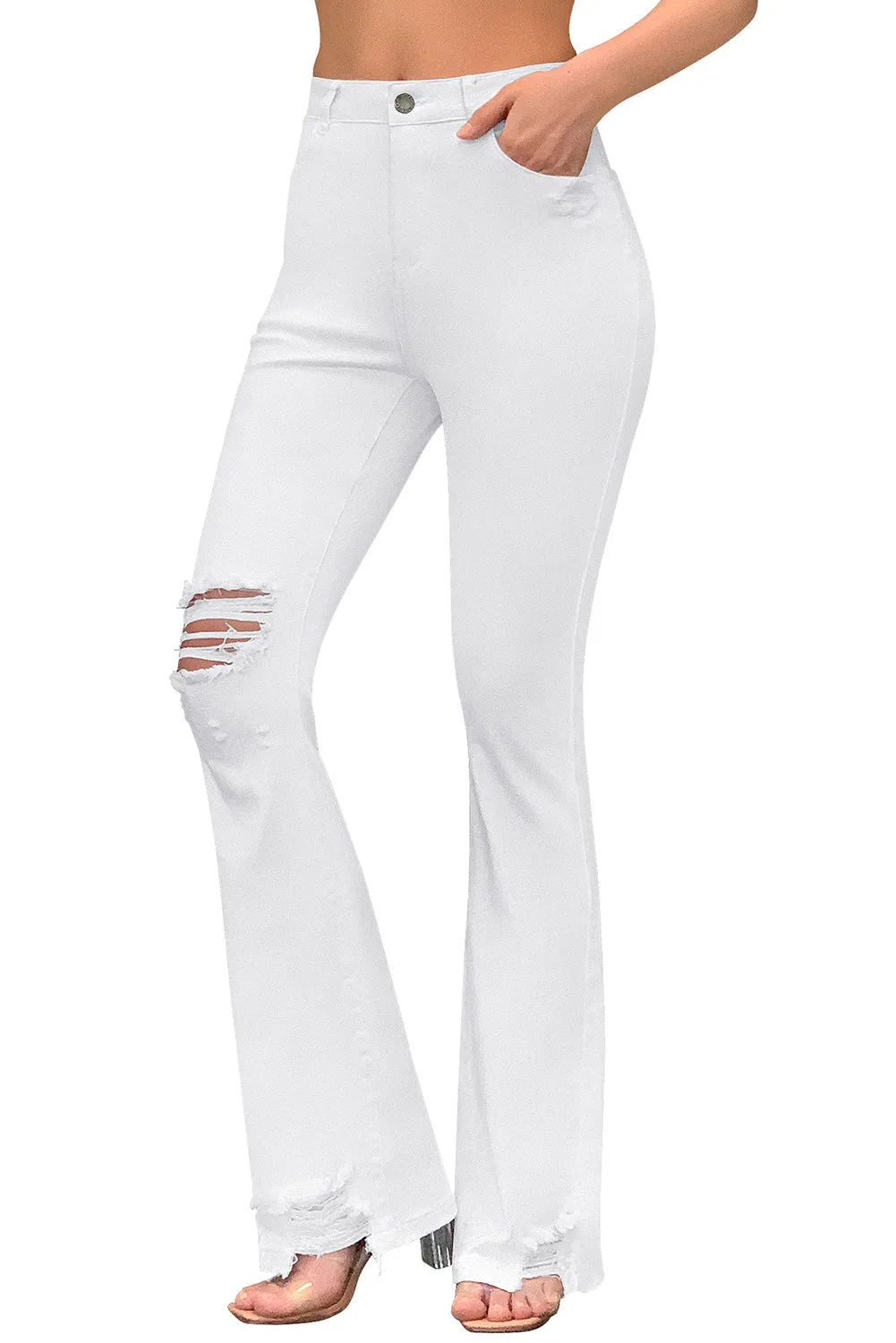 Mid Rise Distressed Flare Jeans