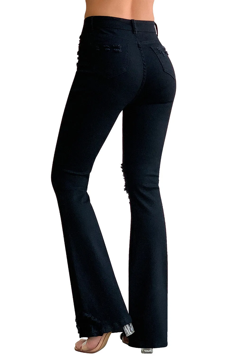Mid Rise Distressed Flare Jeans
