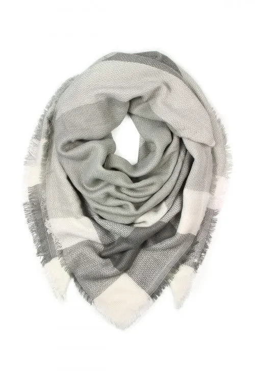 Mountain Babe Plaid Blanket Scarf (Gray)