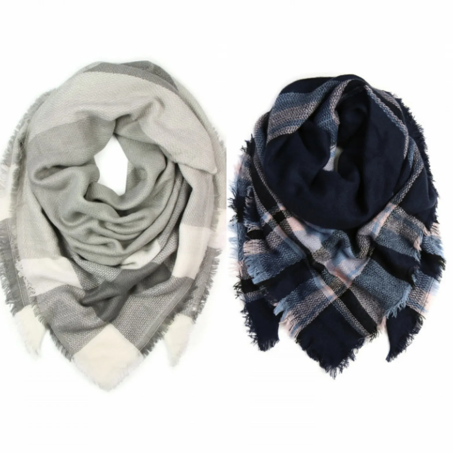 Mountain Babe Plaid Blanket Scarf (Gray)
