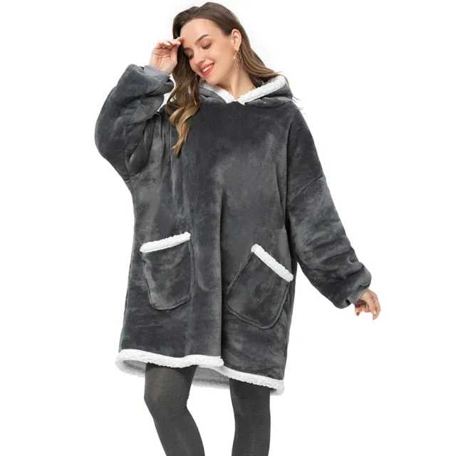 Oversized Hoodies Sweatshirt - Women Winter Hoodie Fleece . Giant TV Blanket With Sleeves Pullover