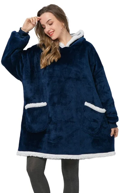 Oversized Hoodies Sweatshirt - Women Winter Hoodie Fleece . Giant TV Blanket With Sleeves Pullover