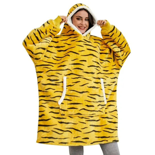 Oversized Hoodies Sweatshirt - Women Winter Hoodie Fleece . Giant TV Blanket With Sleeves Pullover