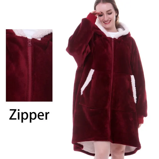 Oversized Hoodies Sweatshirt - Women Winter Hoodie Fleece . Giant TV Blanket With Sleeves Pullover