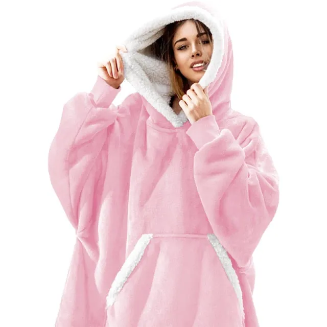 Oversized Hoodies Sweatshirt - Women Winter Hoodie Fleece . Giant TV Blanket With Sleeves Pullover