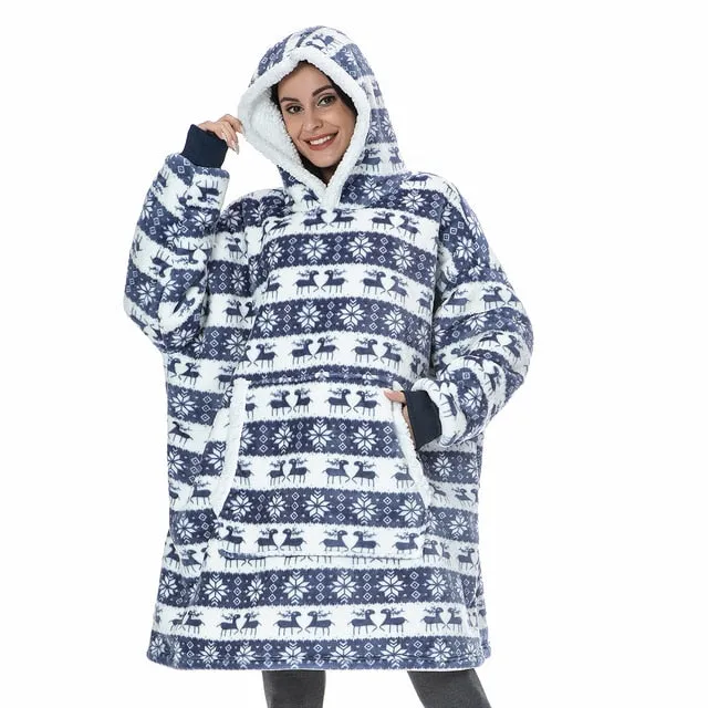 Oversized Hoodies Sweatshirt - Women Winter Hoodie Fleece . Giant TV Blanket With Sleeves Pullover