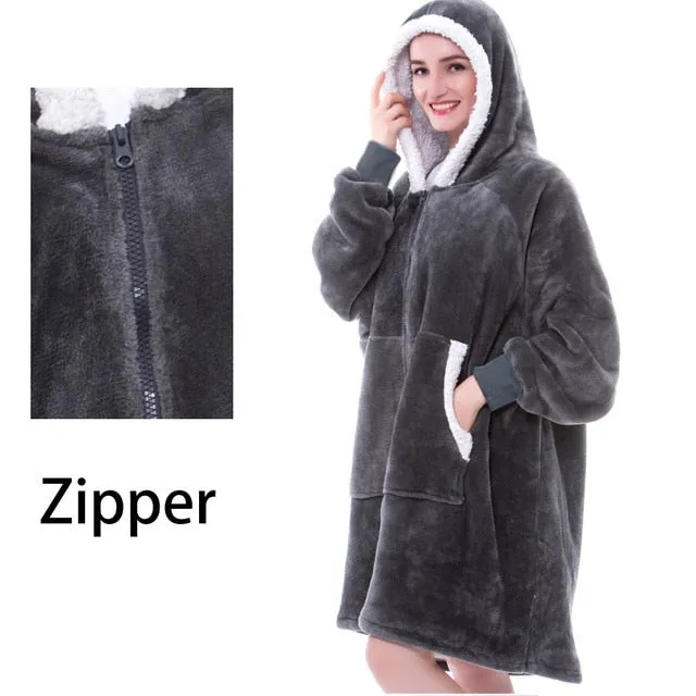 Oversized Hoodies Sweatshirt - Women Winter Hoodie Fleece . Giant TV Blanket With Sleeves Pullover