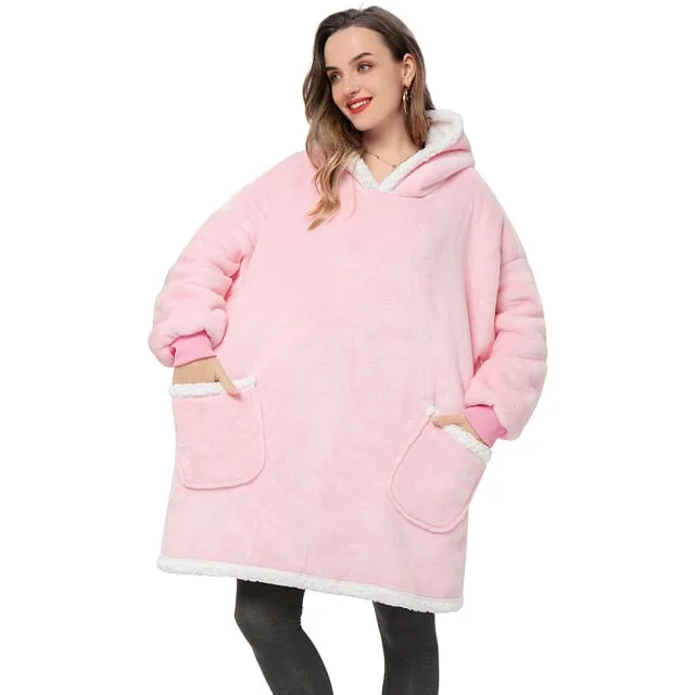 Oversized Hoodies Sweatshirt - Women Winter Hoodie Fleece . Giant TV Blanket With Sleeves Pullover