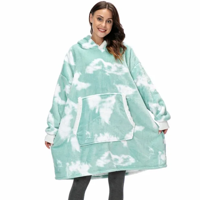 Oversized Hoodies Sweatshirt - Women Winter Hoodie Fleece . Giant TV Blanket With Sleeves Pullover