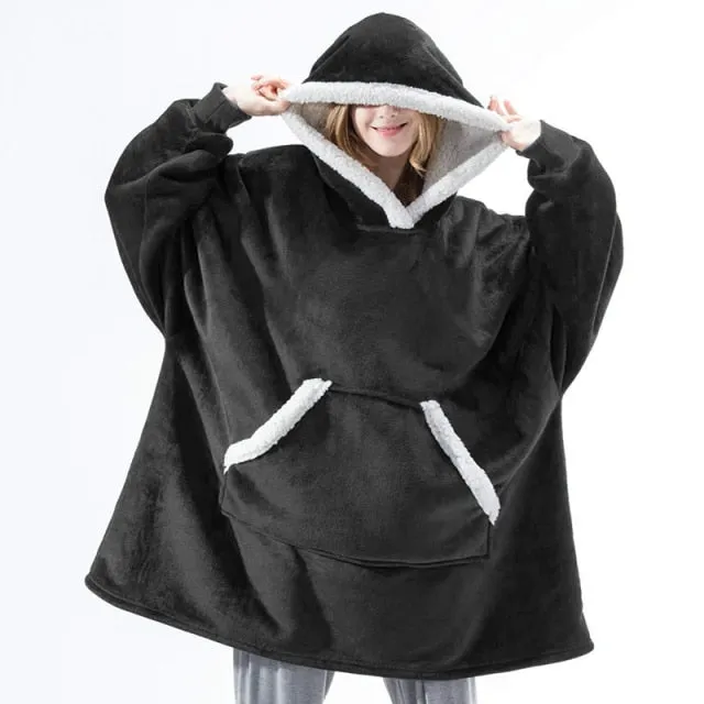 Oversized Hoodies Sweatshirt - Women Winter Hoodie Fleece . Giant TV Blanket With Sleeves Pullover