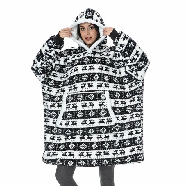 Oversized Hoodies Sweatshirt - Women Winter Hoodie Fleece . Giant TV Blanket With Sleeves Pullover