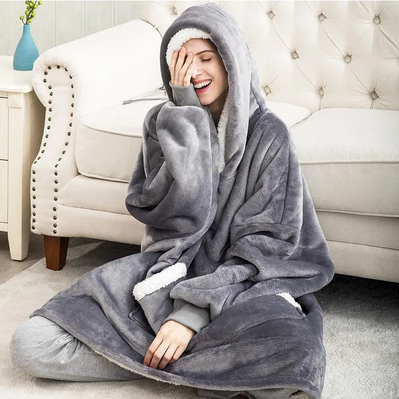 Oversized Hoodies Sweatshirt - Women Winter Hoodie Fleece . Giant TV Blanket With Sleeves Pullover