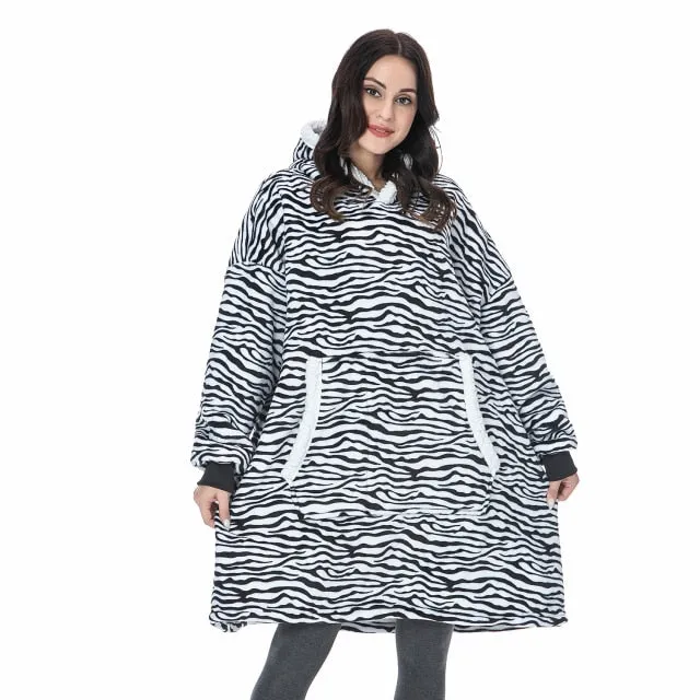 Oversized Hoodies Sweatshirt - Women Winter Hoodie Fleece . Giant TV Blanket With Sleeves Pullover