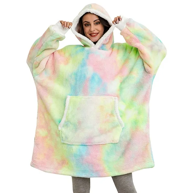 Oversized Hoodies Sweatshirt - Women Winter Hoodie Fleece . Giant TV Blanket With Sleeves Pullover