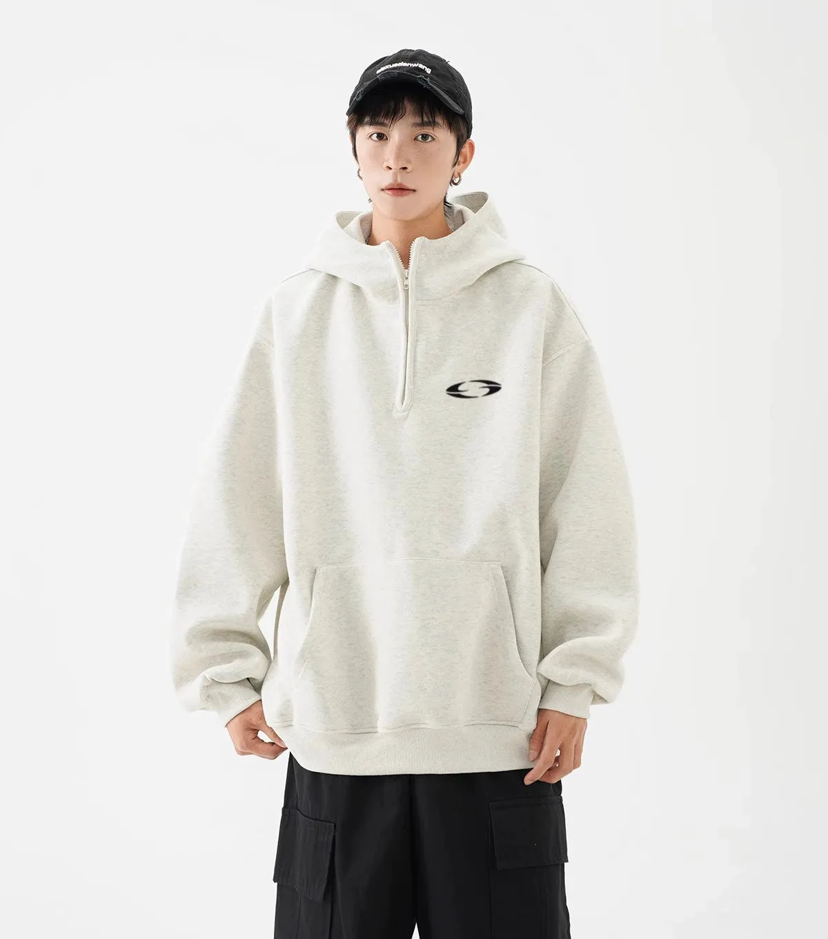 Oversized Pullover Logo-Print Hoodie with Kangaroo Pocket