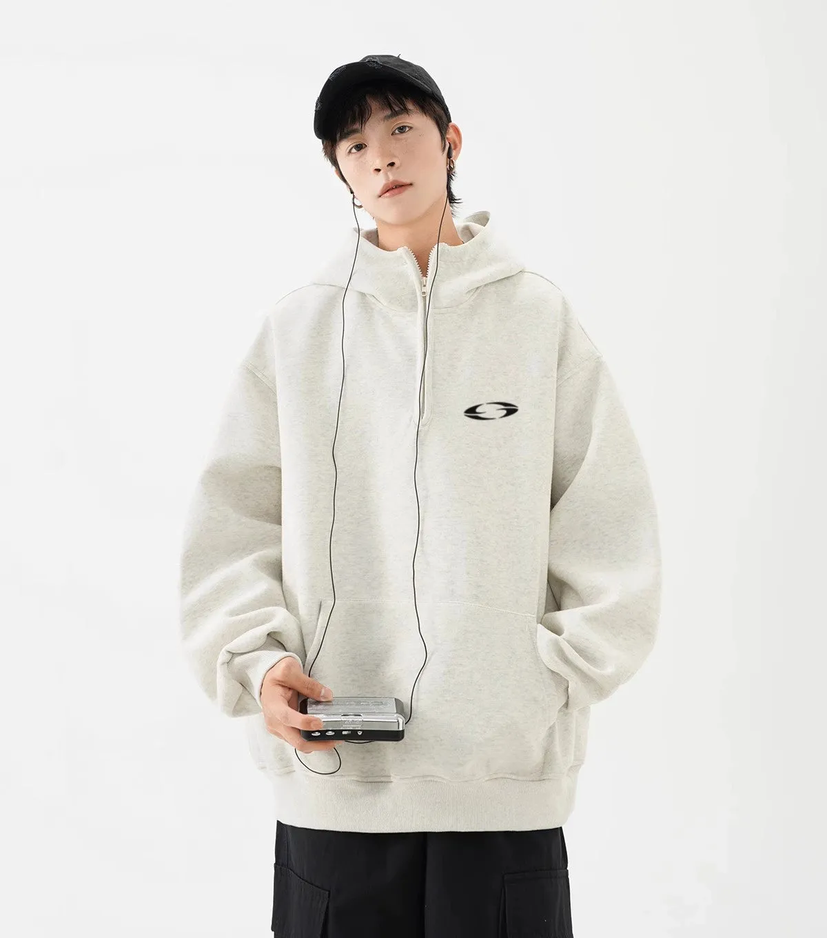 Oversized Pullover Logo-Print Hoodie with Kangaroo Pocket