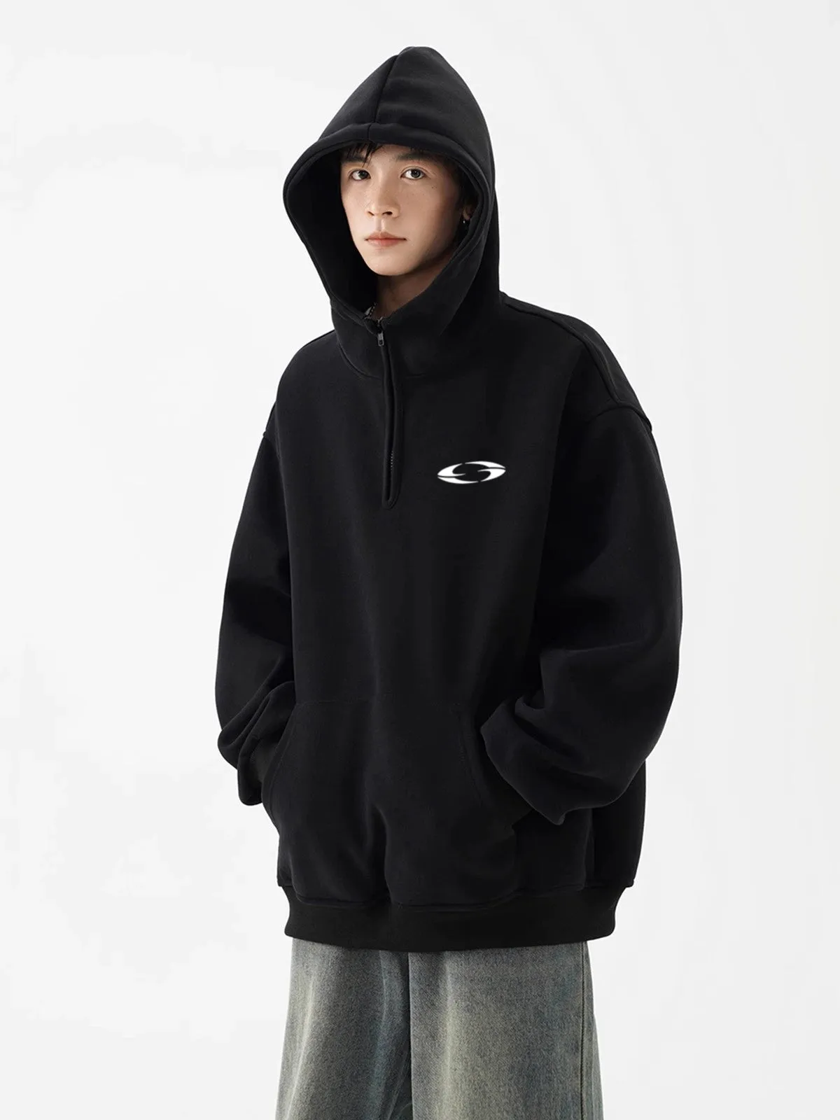 Oversized Pullover Logo-Print Hoodie with Kangaroo Pocket