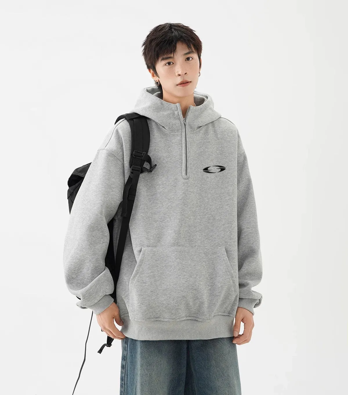Oversized Pullover Logo-Print Hoodie with Kangaroo Pocket