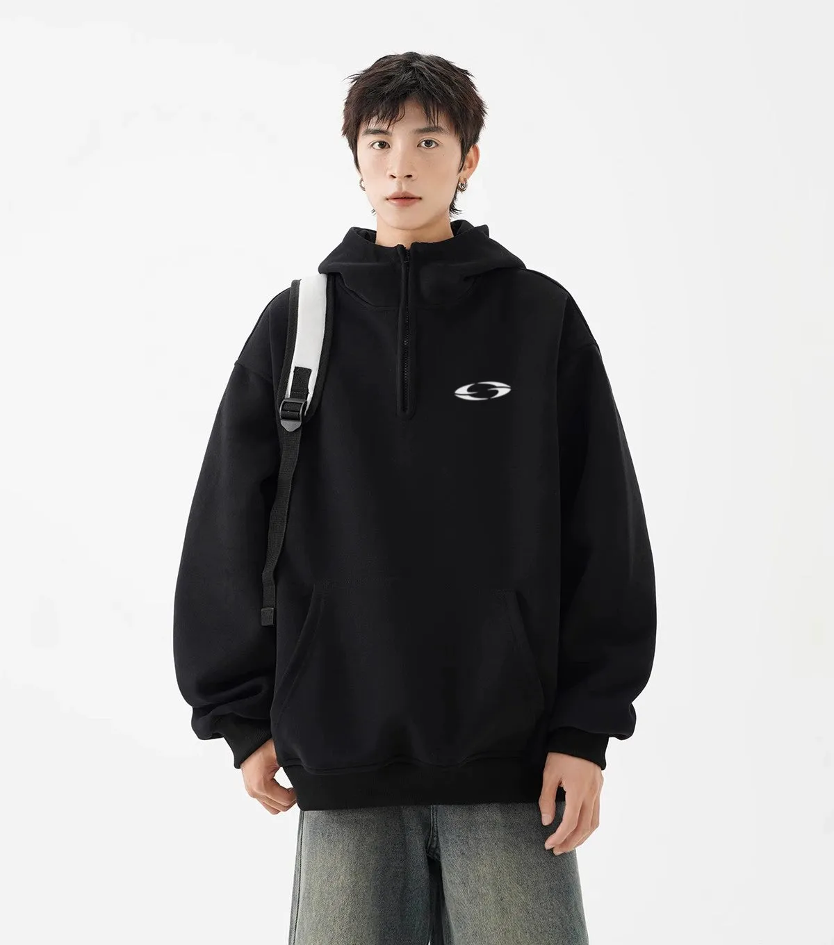Oversized Pullover Logo-Print Hoodie with Kangaroo Pocket