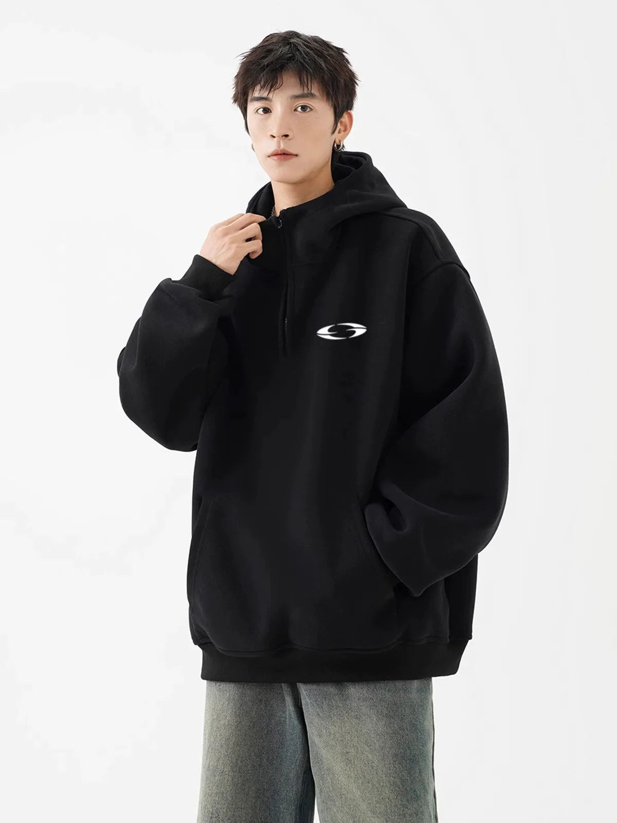 Oversized Pullover Logo-Print Hoodie with Kangaroo Pocket
