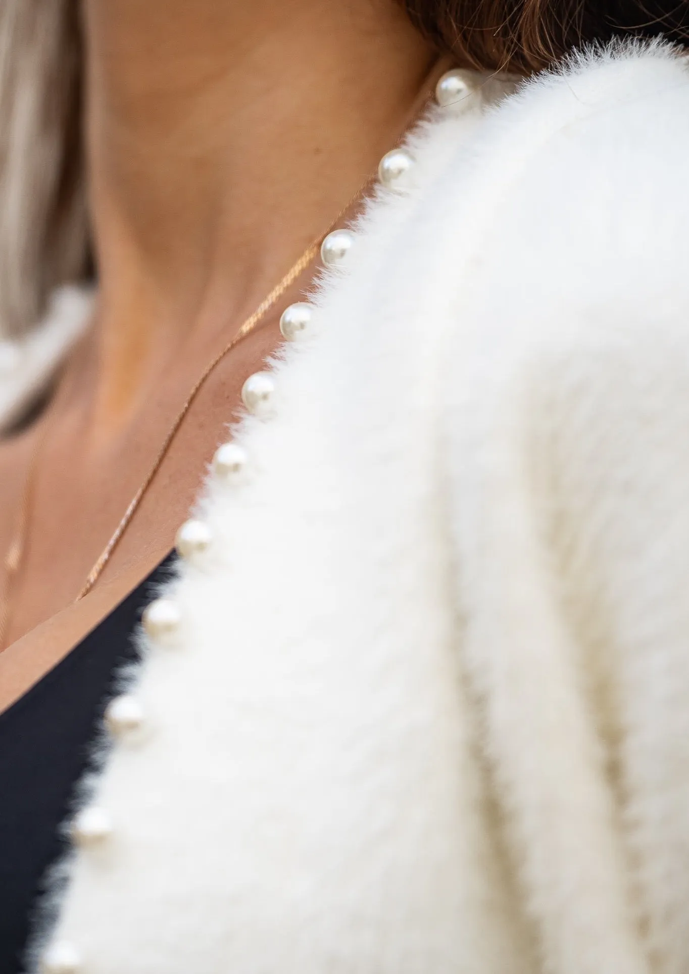 Pearly Faux Fur Knit Cardigan Coat - White