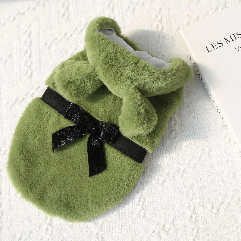 Pet Clothes Autumn and Winter New Dog Cat Clothes Fur Coat Bow Decoration