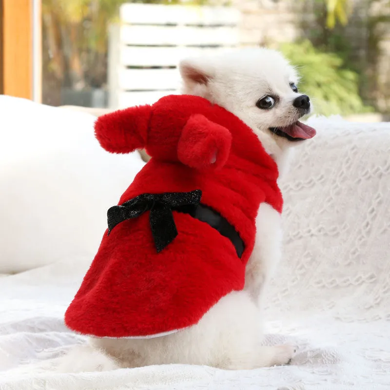 Pet Clothes Autumn and Winter New Dog Cat Clothes Fur Coat Bow Decoration