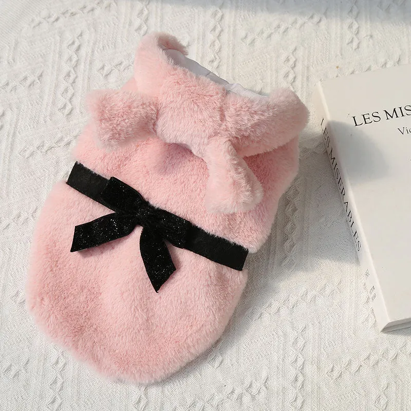 Pet Clothes Autumn and Winter New Dog Cat Clothes Fur Coat Bow Decoration