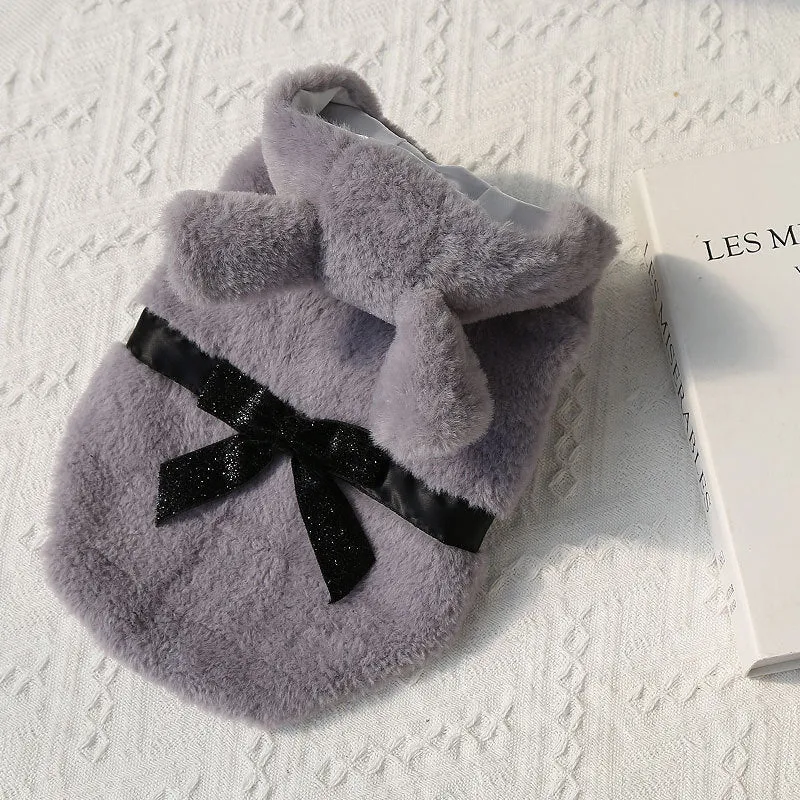 Pet Clothes Autumn and Winter New Dog Cat Clothes Fur Coat Bow Decoration