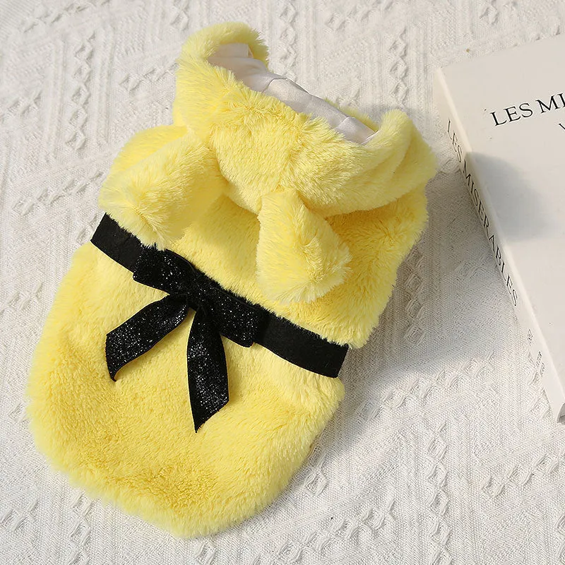 Pet Clothes Autumn and Winter New Dog Cat Clothes Fur Coat Bow Decoration